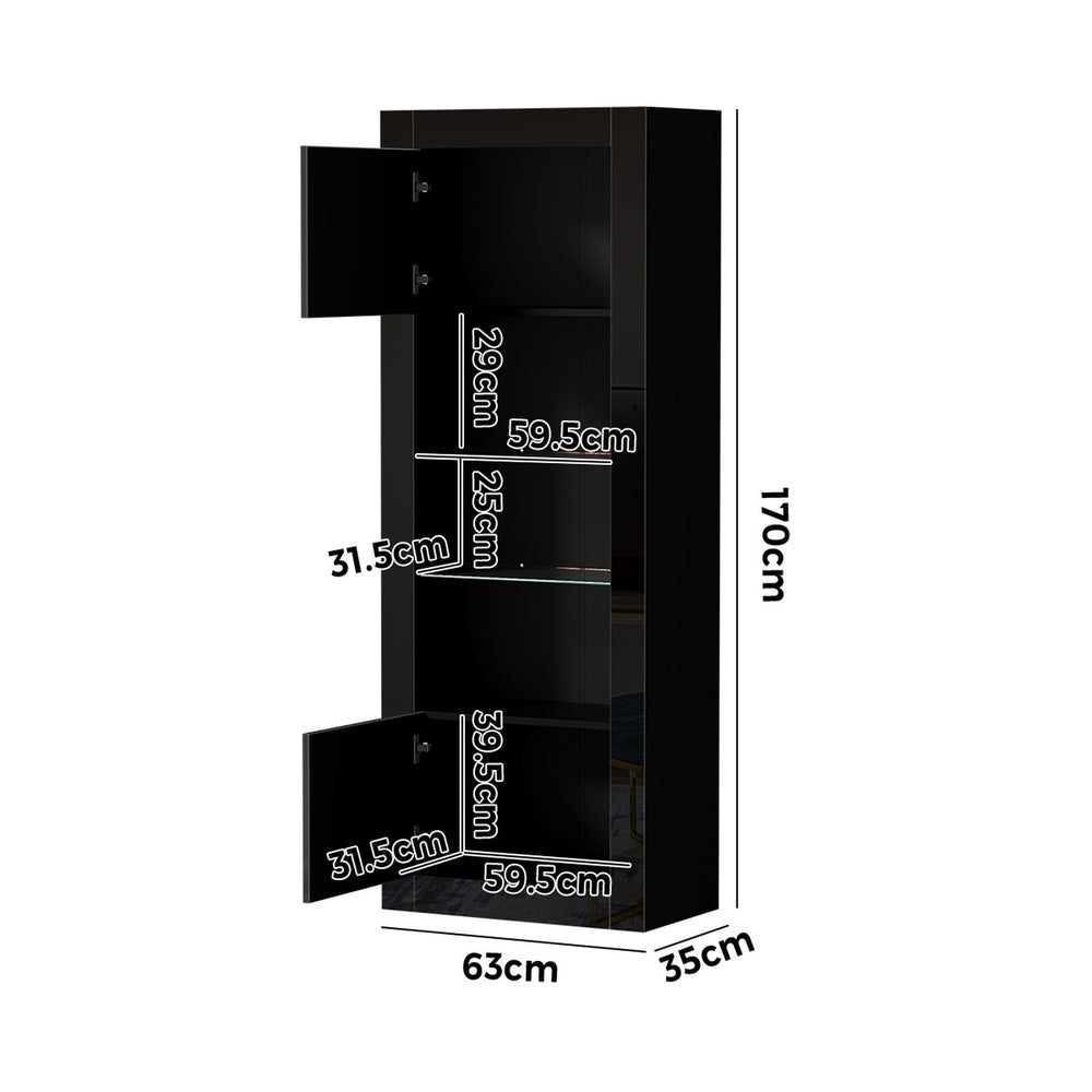 Oikiture Display Cabinet Sideboard Storage Cupboard LED 170cm Black