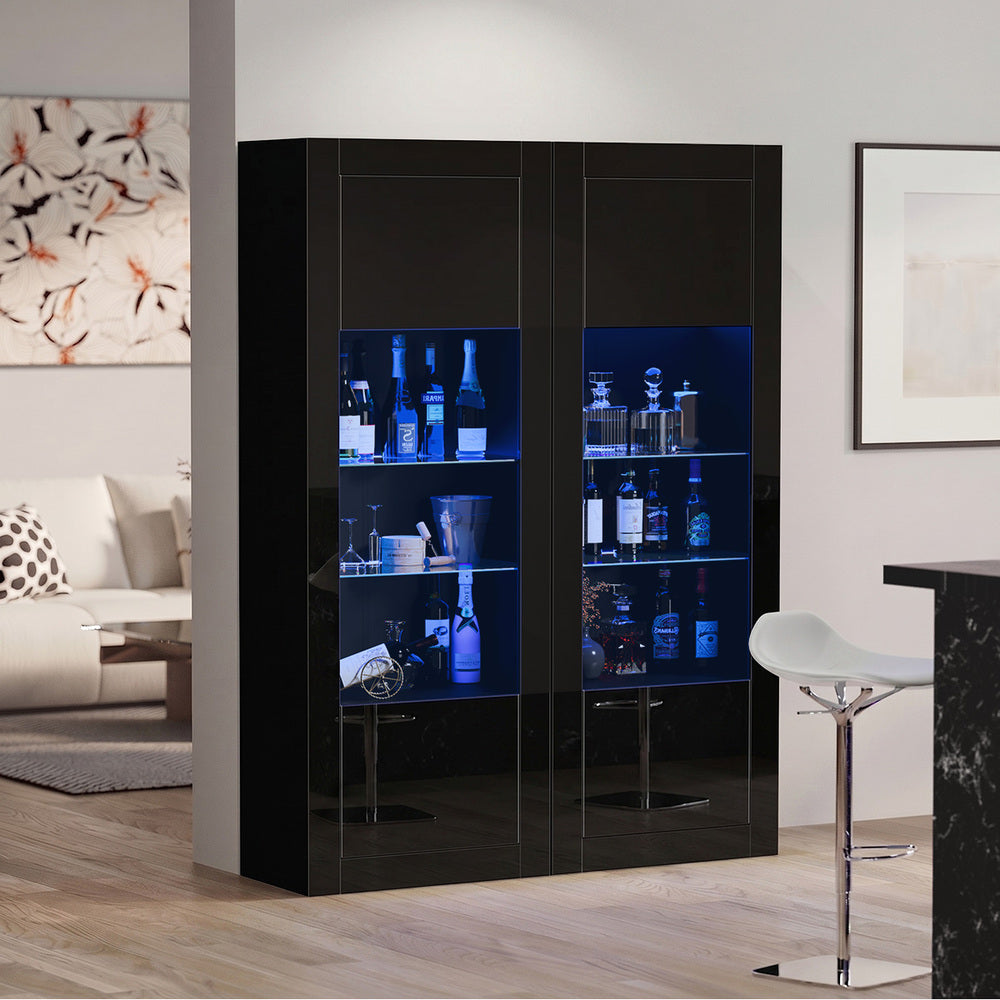 Oikiture Display Cabinet Sideboard Storage Cupboard LED 170cm Black