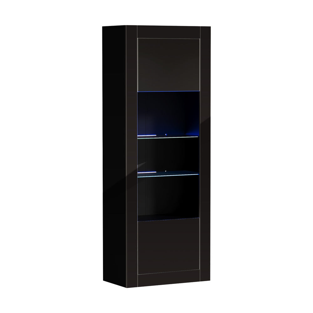 Oikiture 2PCS Display Cabinet Sideboard Storage Cupboard LED Black