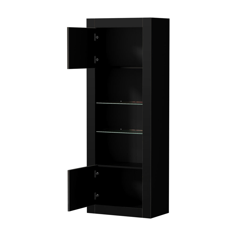 Oikiture 2PCS Display Cabinet Sideboard Storage Cupboard LED Black