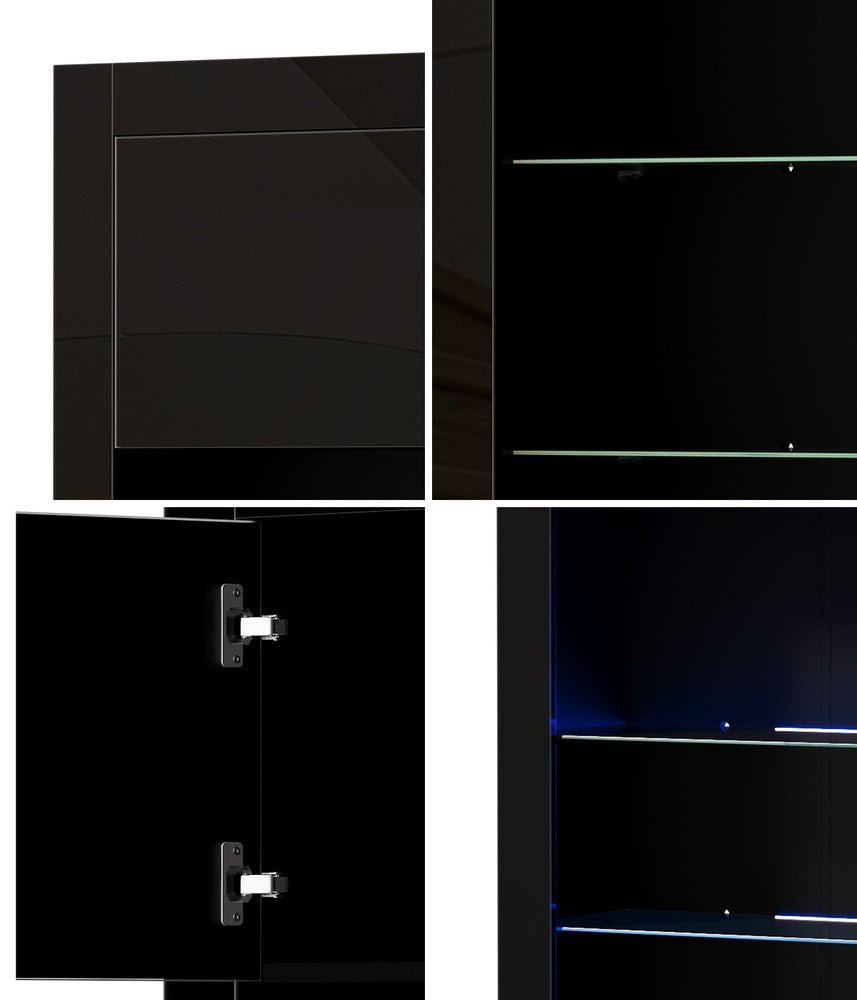 Oikiture 2PCS Display Cabinet Sideboard Storage Cupboard LED Black