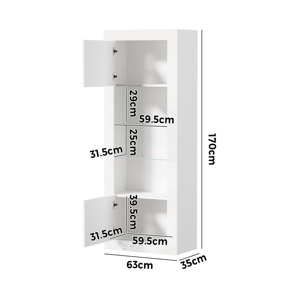 Oikiture Display Cabinet Sideboard Storage Cupboard LED 170cm White