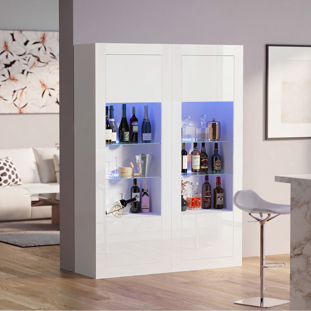 Oikiture Display Cabinet Sideboard Storage Cupboard LED 170cm White