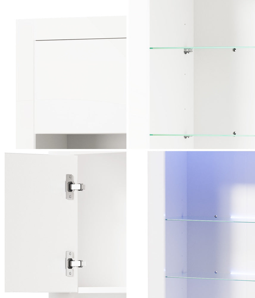 Oikiture Display Cabinet Sideboard Storage Cupboard LED 170cm White