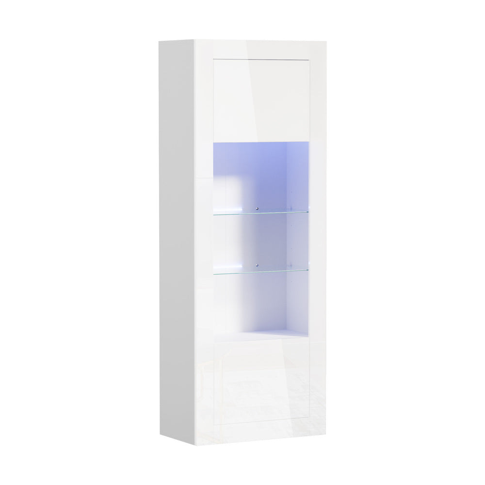Oikiture 2PCS Display Cabinet Sideboard Storage Cupboard LED White