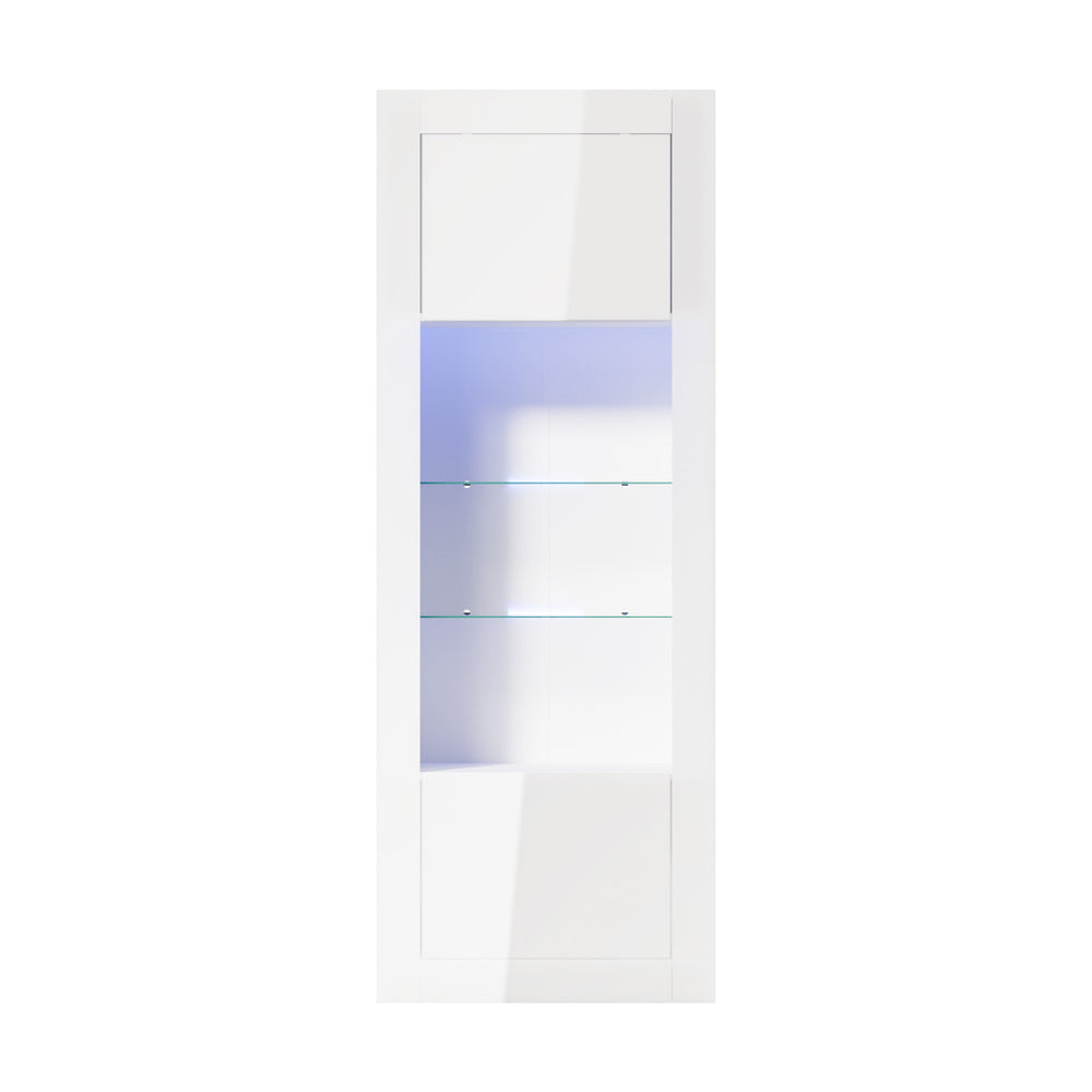 Oikiture 2PCS Display Cabinet Sideboard Storage Cupboard LED White