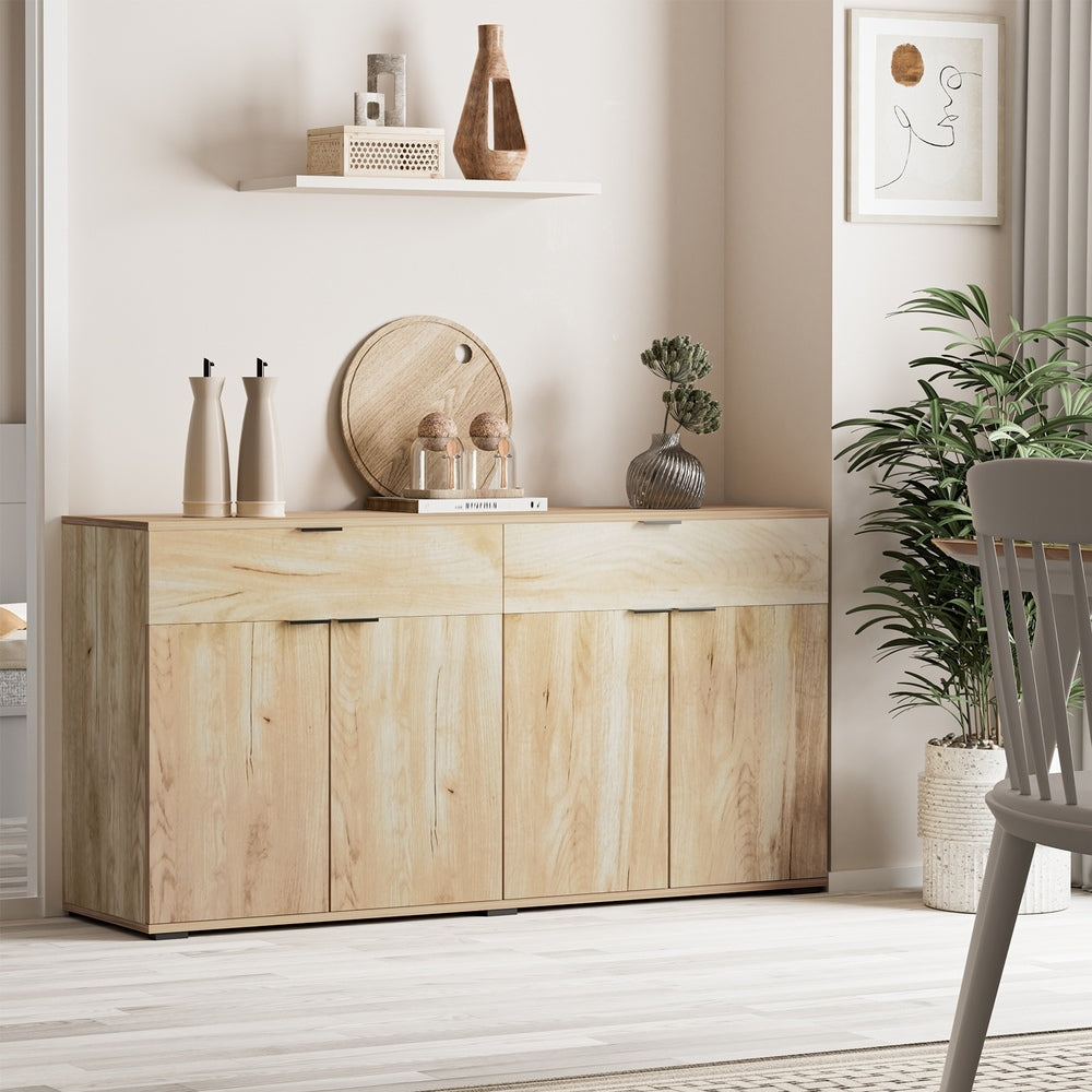 Sideboard High Gloss 4 Doors 2 Drawers Natural