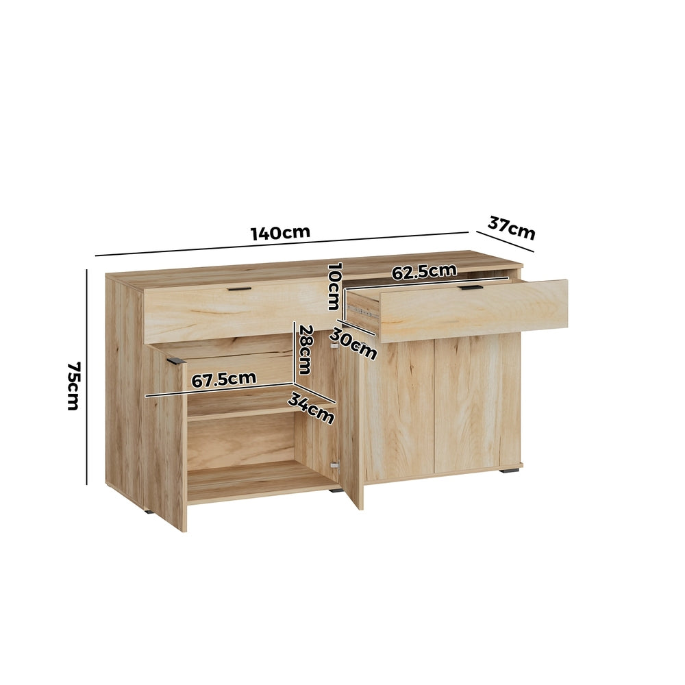 Sideboard High Gloss 4 Doors 2 Drawers Natural