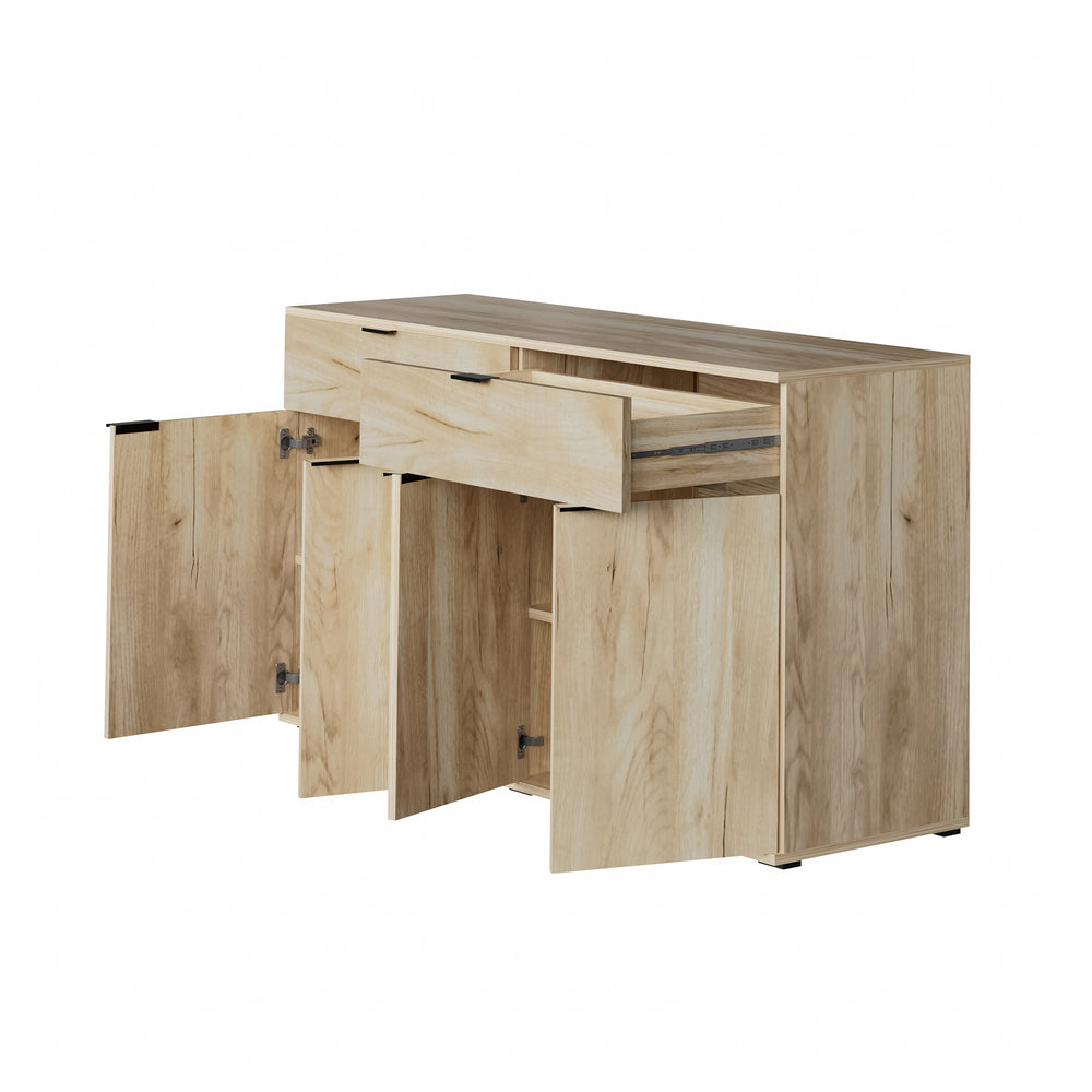 Sideboard High Gloss 4 Doors 2 Drawers Natural