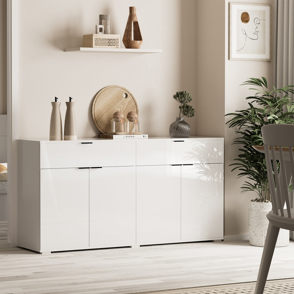 Sideboard High Gloss 4 Doors 2 Drawers White