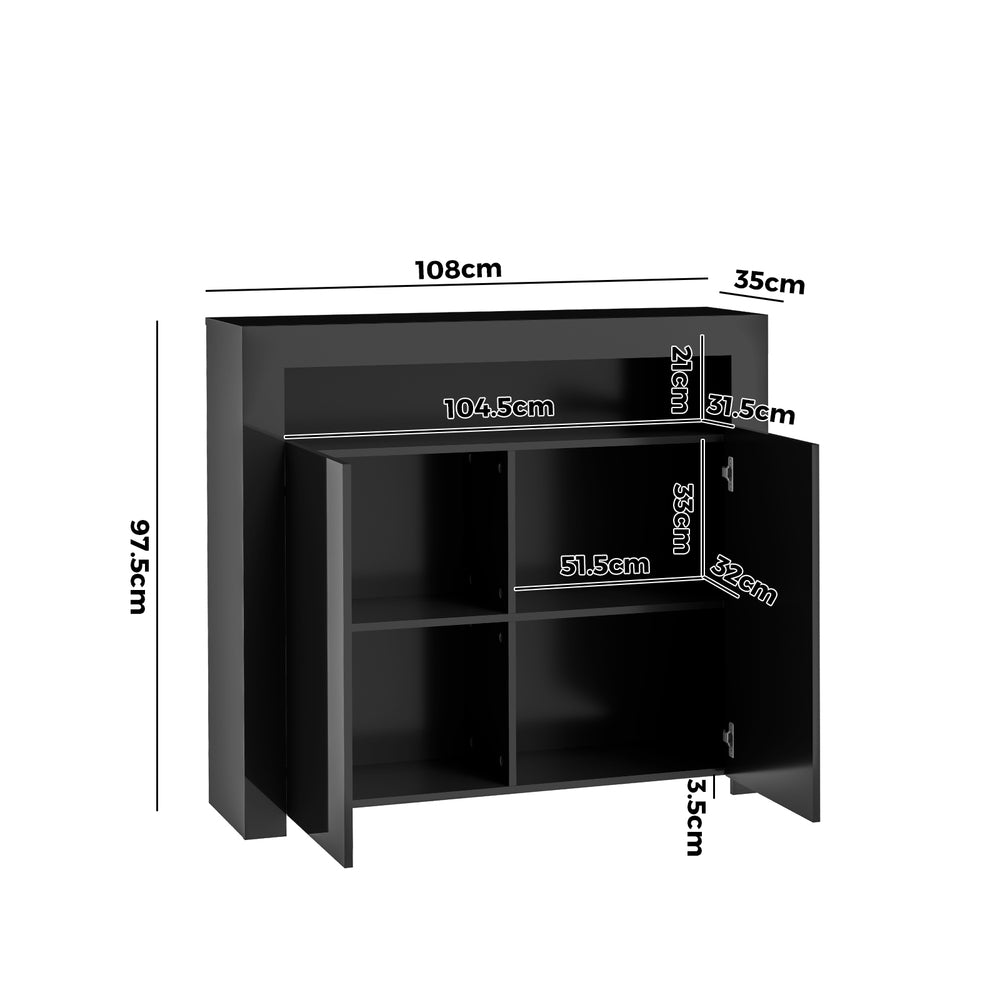 Buffet Sideboard LED RGB High Gloss 2 Doors Black