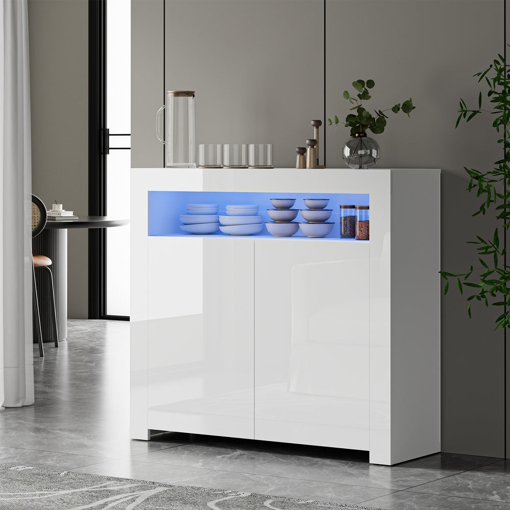 Buffet Sideboard LED RGB High Gloss 2 Doors White