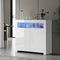Oikiture LED RGB High Gloss Buffet Sideboard White 2 Door Storage Cabinet