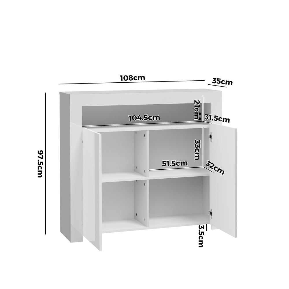 Buffet Sideboard LED RGB High Gloss 2 Doors White