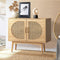 Rattan Sideboard Cabinet Wooden Storage Buffet Hallway Shelf Natural