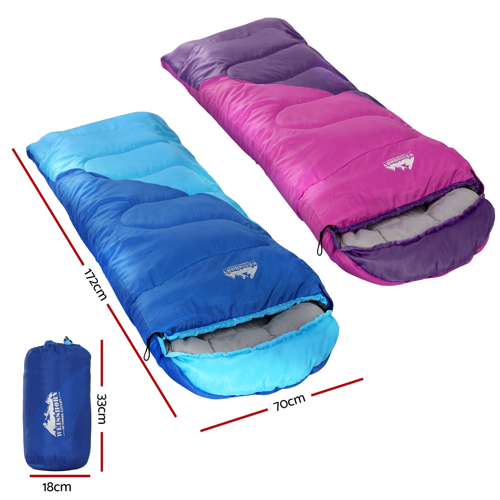 Sleeping Bag Set of 2 Kids Single 172cm Thermal Camping Hiking