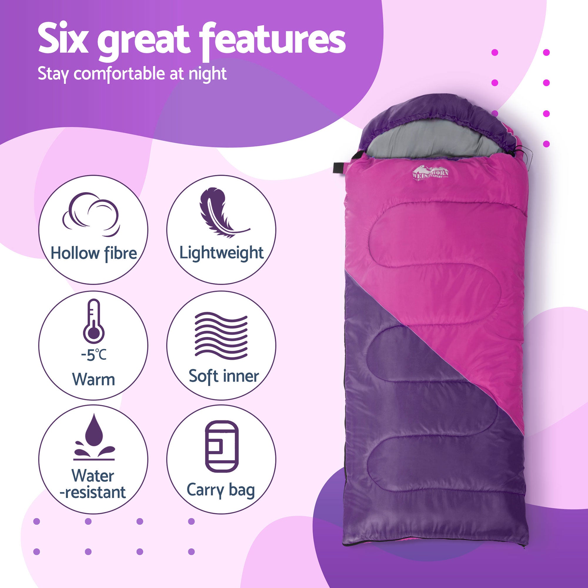 Sleeping Bag Set of 2 Kids Single 172cm Thermal Camping Hiking