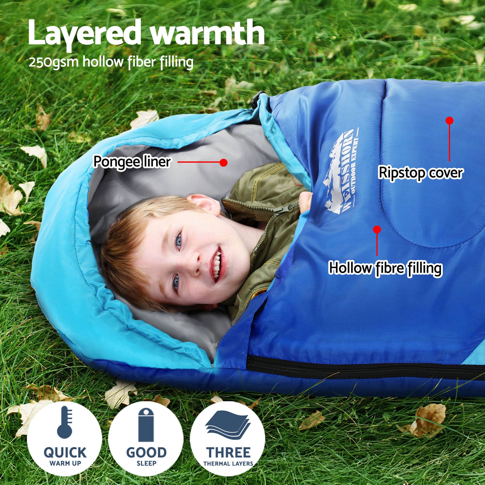Sleeping Bag Set of 2 Kids Single 172cm Thermal Camping Hiking