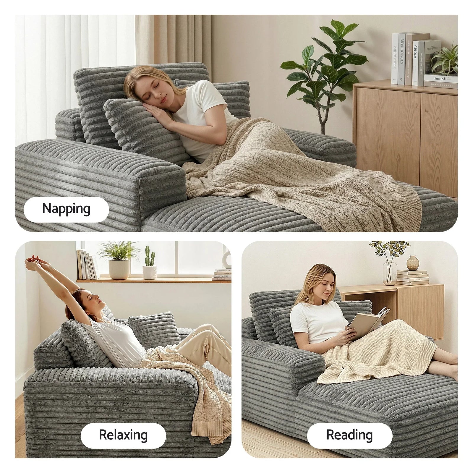 Faux Fur Sofa Bed with Pocket Spring Core, High‑Density Foam & No Assembly