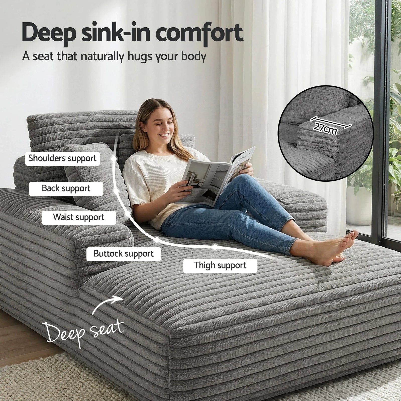 Faux Fur Sofa Bed with Pocket Spring Core, High‑Density Foam & No Assembly