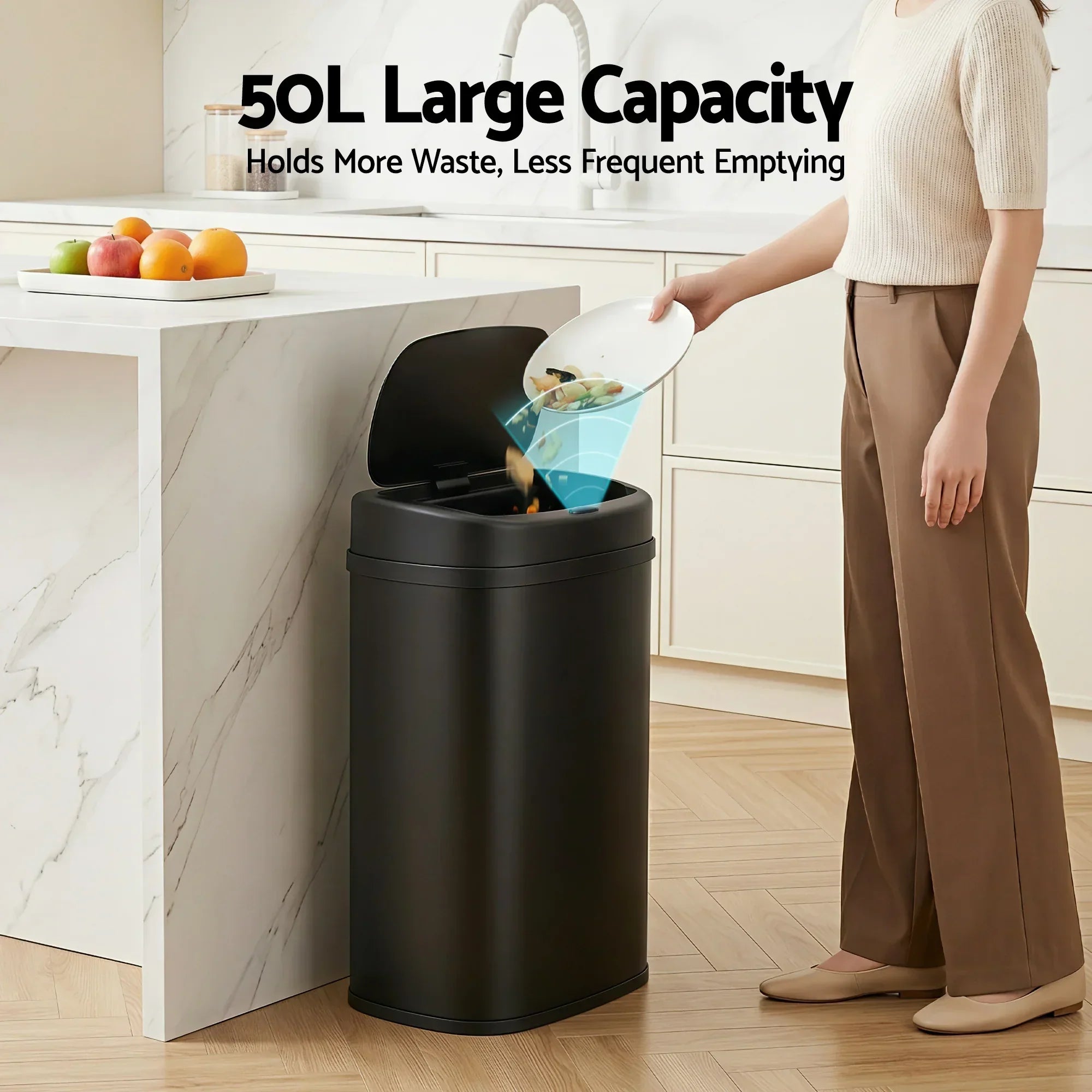 50L Motion Sensor Rubbish Bin Automatic Touchless Kitchen Trash Can Black