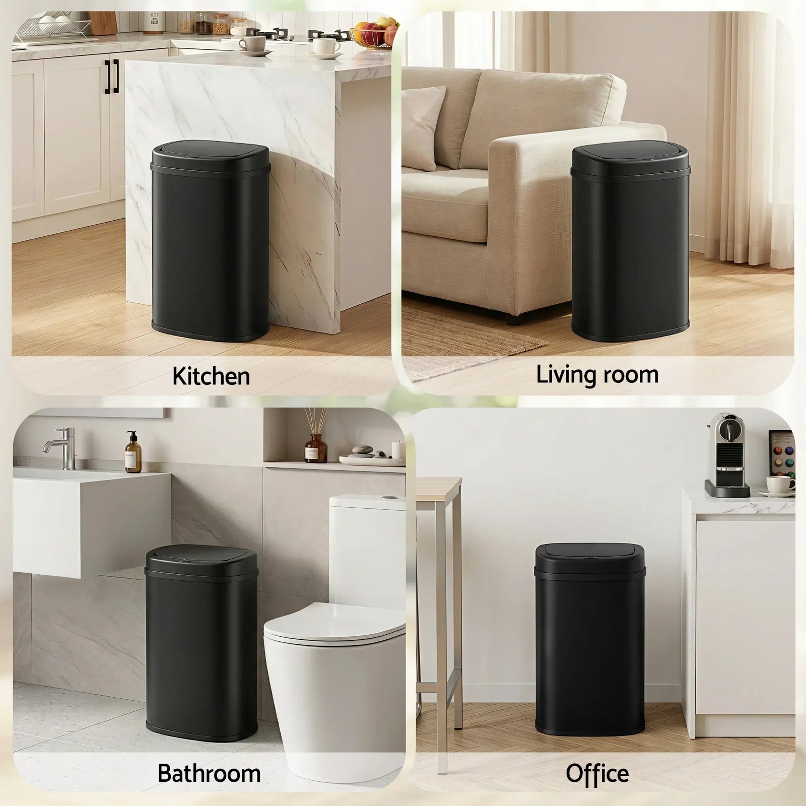 50L Motion Sensor Rubbish Bin Automatic Touchless Kitchen Trash Can Black