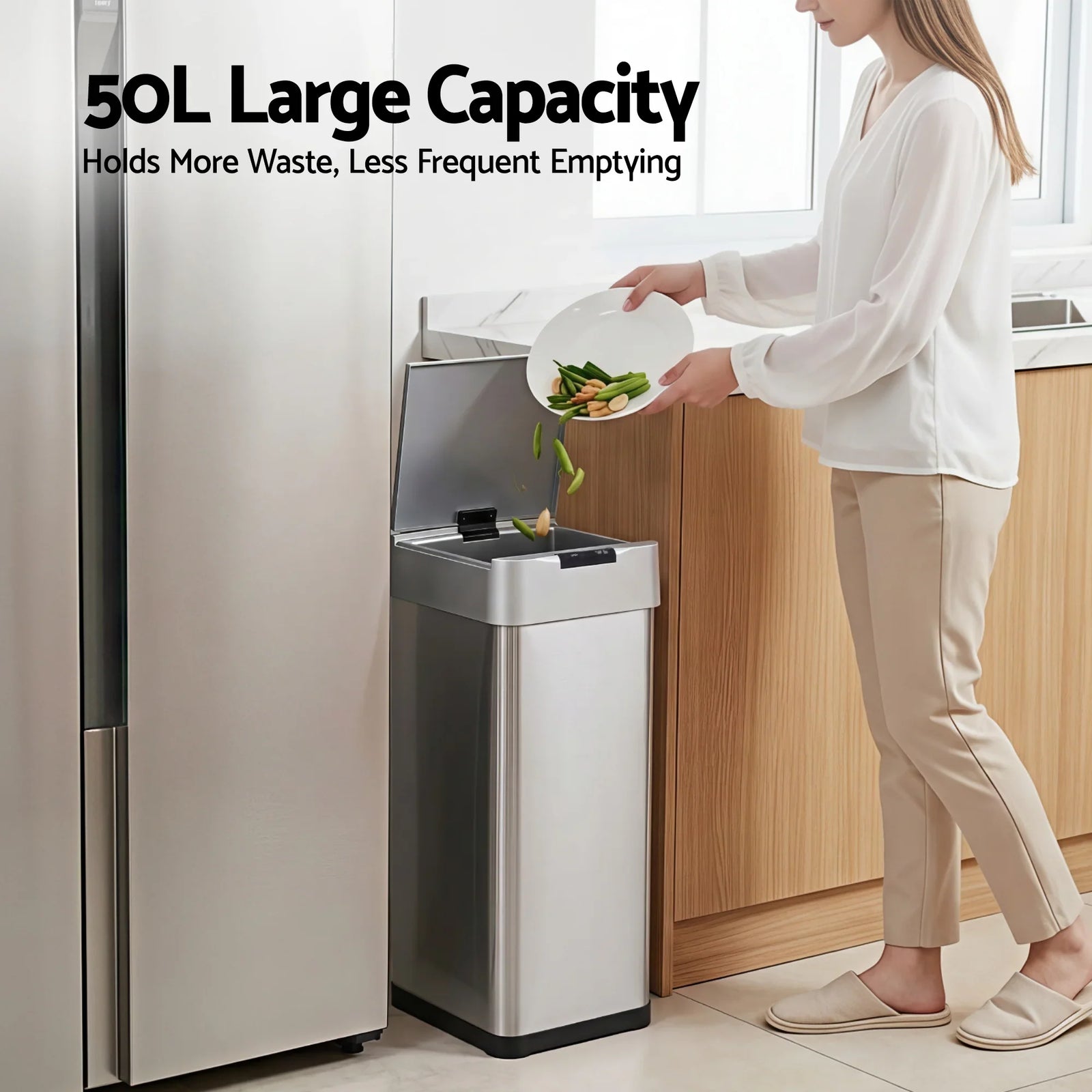 50L Motion Sensor Bin Rubbish Bins Kitchen Automatic Trash Can Silver