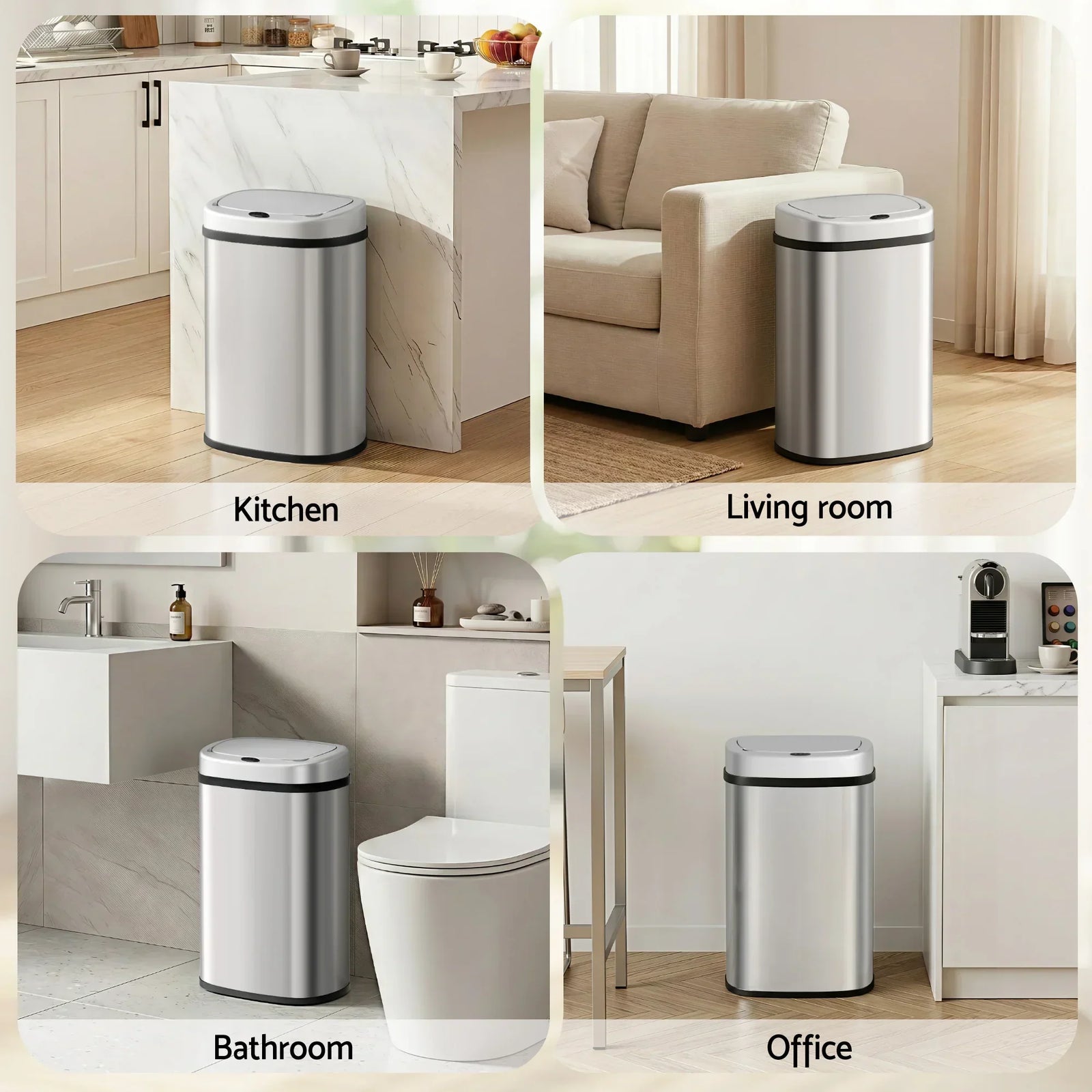 50L Motion Sensor Rubbish Bin Automatic Touchless Kitchen Trash Can Silver