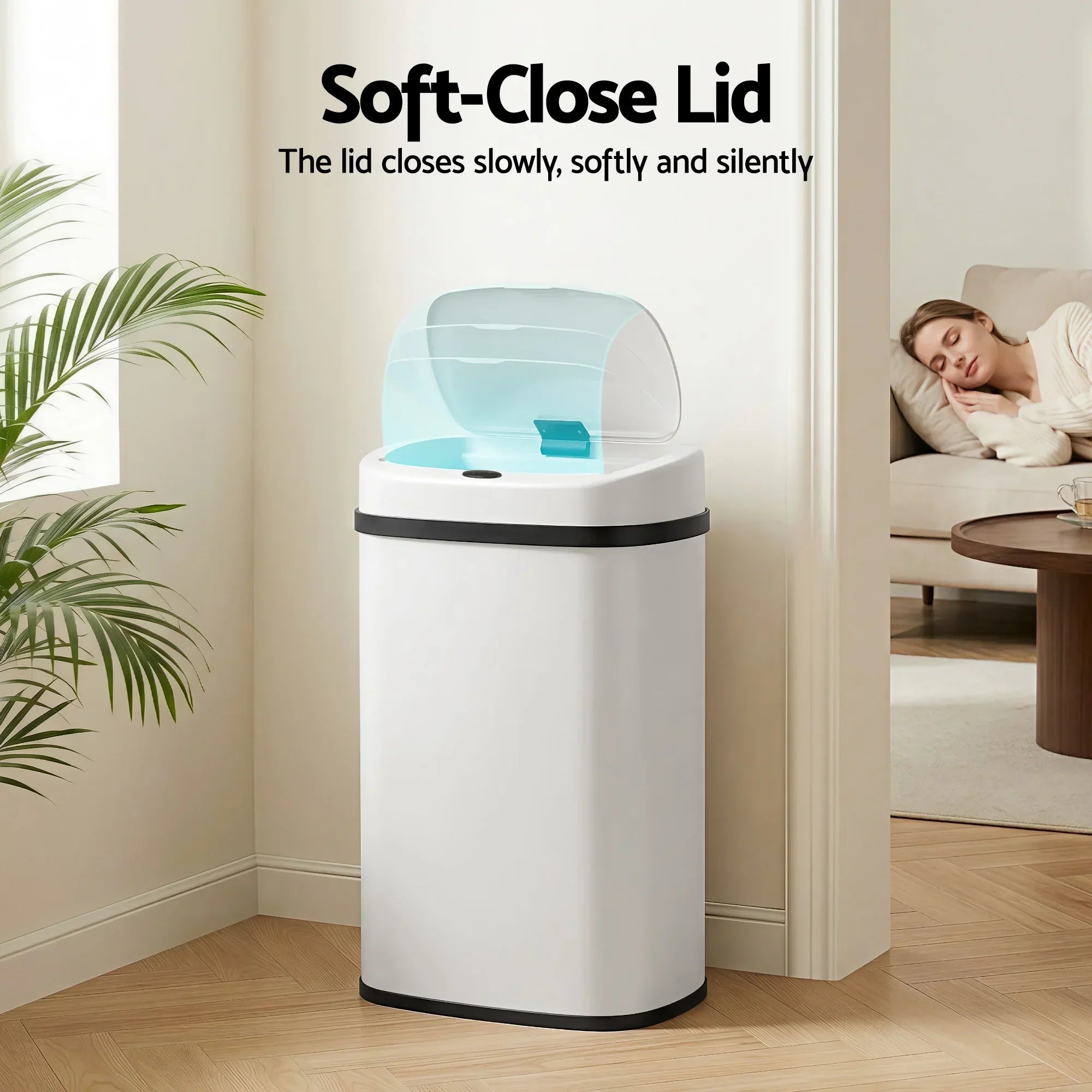 50L Motion Sensor Rubbish Bin Automatic Touchless Kitchen Trash Can White