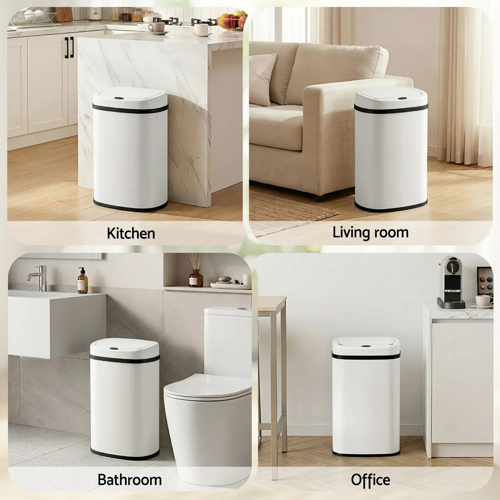 50L Motion Sensor Rubbish Bin Automatic Touchless Kitchen Trash Can White