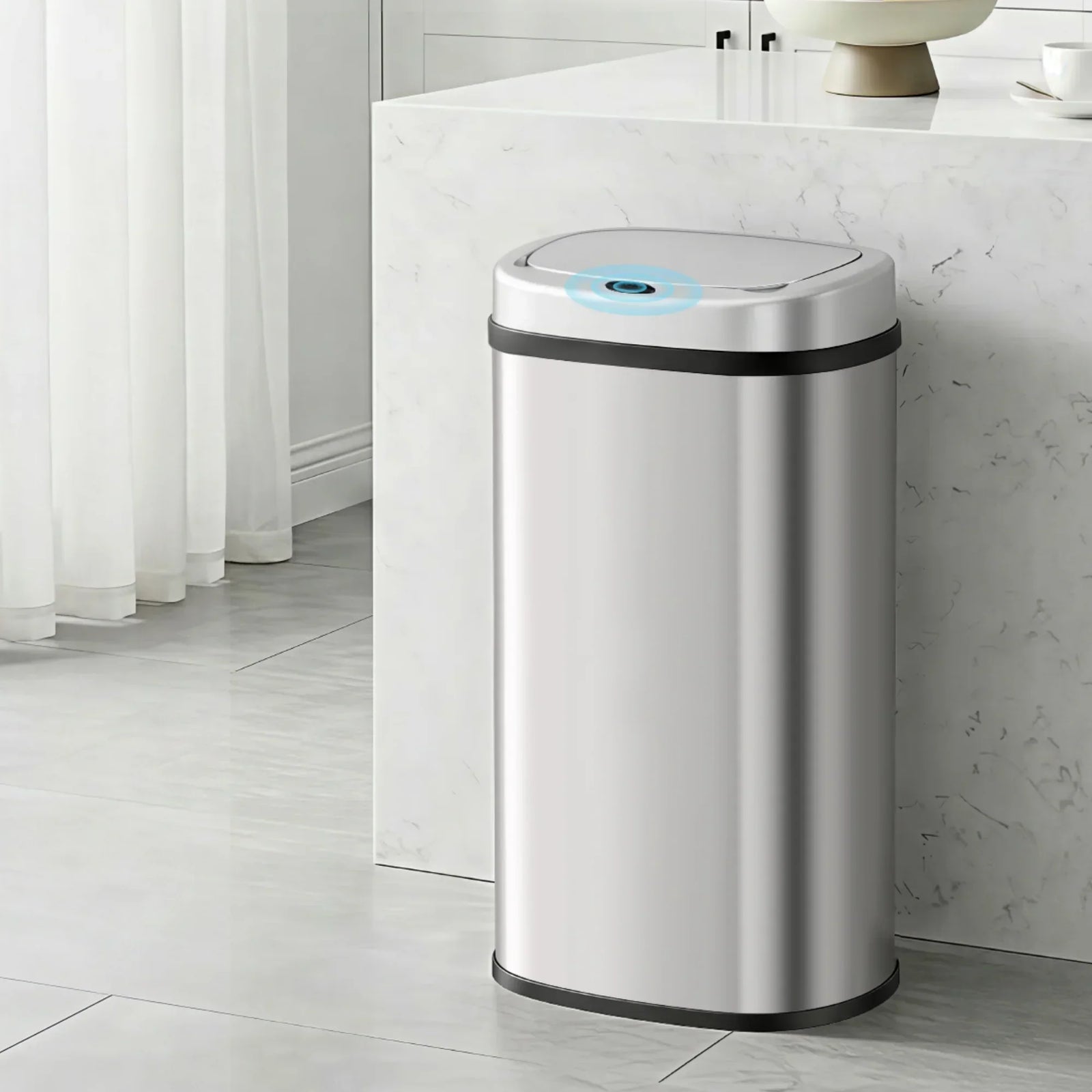 Motion Sensor Bin 60L – Stainless Steel, Hands‑Free, Soft‑Close, Silver