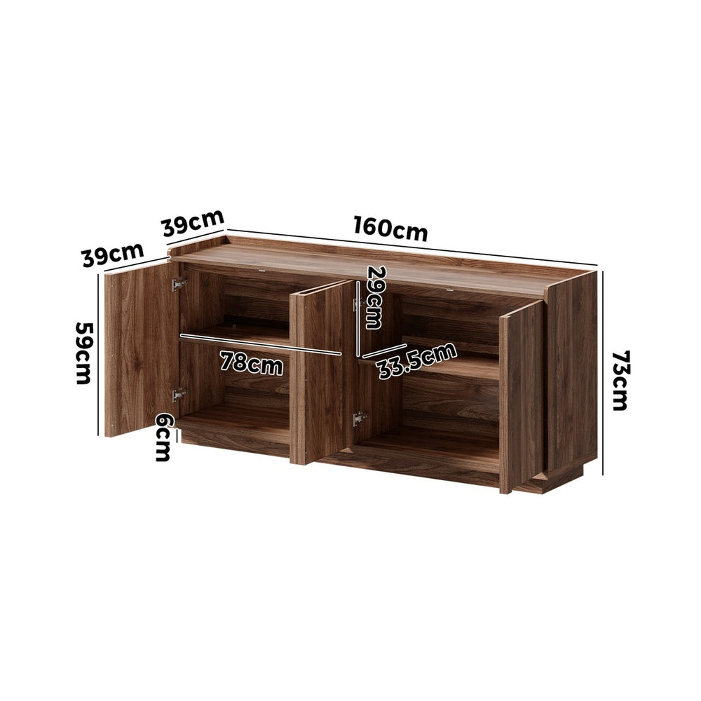 Oikiture 160cm 4-Door Buffet Sideboard Cupboard Storage Table, Walnut Finish