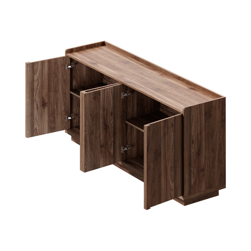 Oikiture 160cm 4-Door Buffet Sideboard Cupboard Storage Table, Walnut Finish