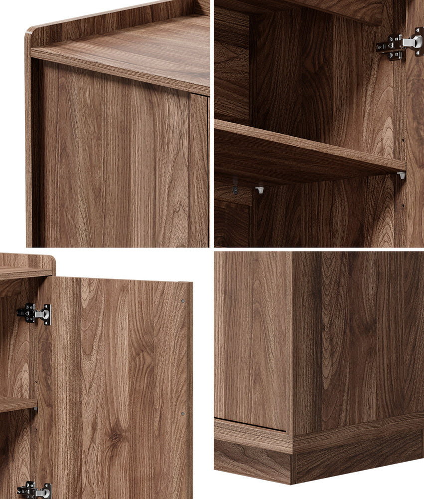 Oikiture 160cm 4-Door Buffet Sideboard Cupboard Storage Table, Walnut Finish