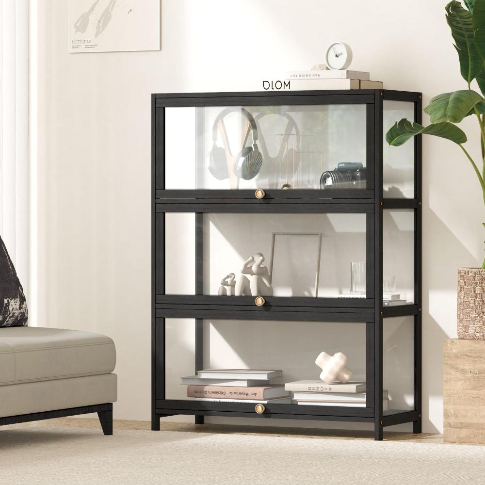 Display Cabinet 3 Tiers Clear Door Black