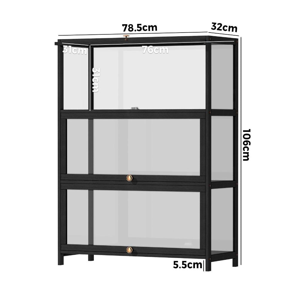 Display Cabinet 3 Tiers Clear Door Black