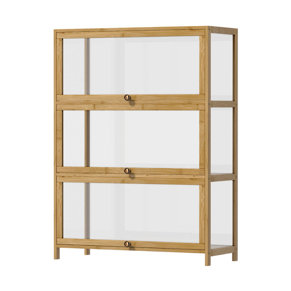 Display Cabinet 3-Tier Shelves Clear Oak