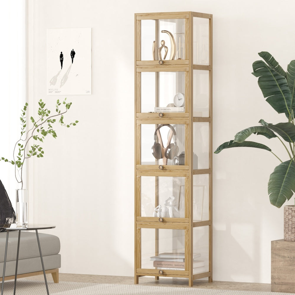 Display Cabinet Slim 5-Tier Shelves Clear Oak