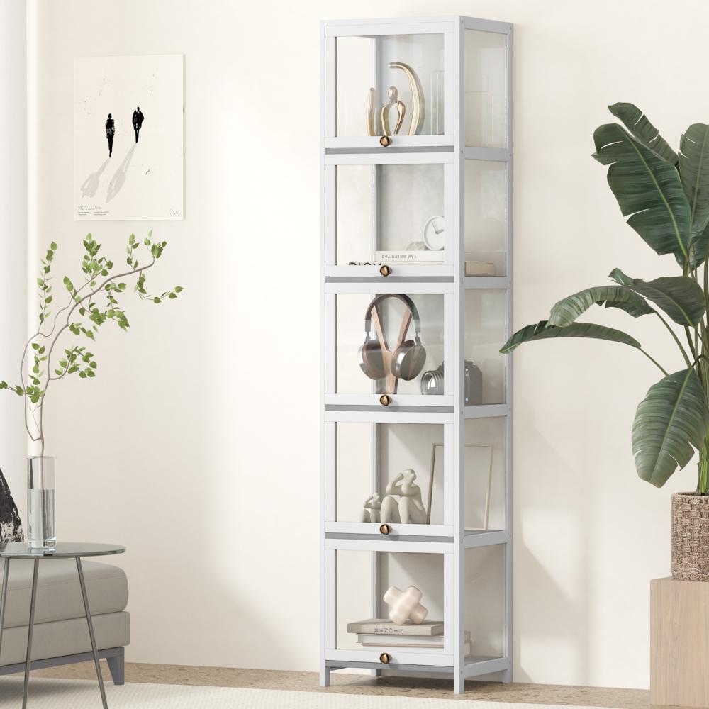 Display Cabinet Slim 5-Tier Shelves Clear White