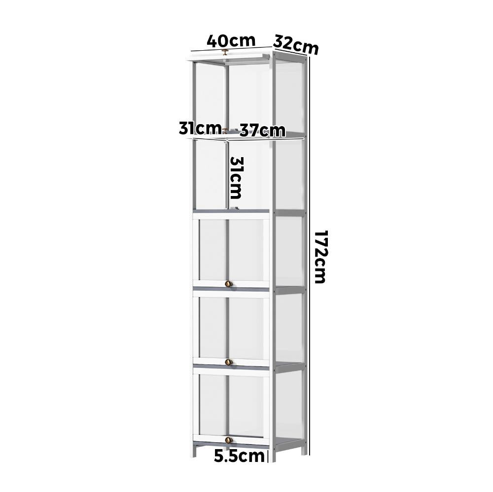 Display Cabinet Slim 5-Tier Shelves Clear White