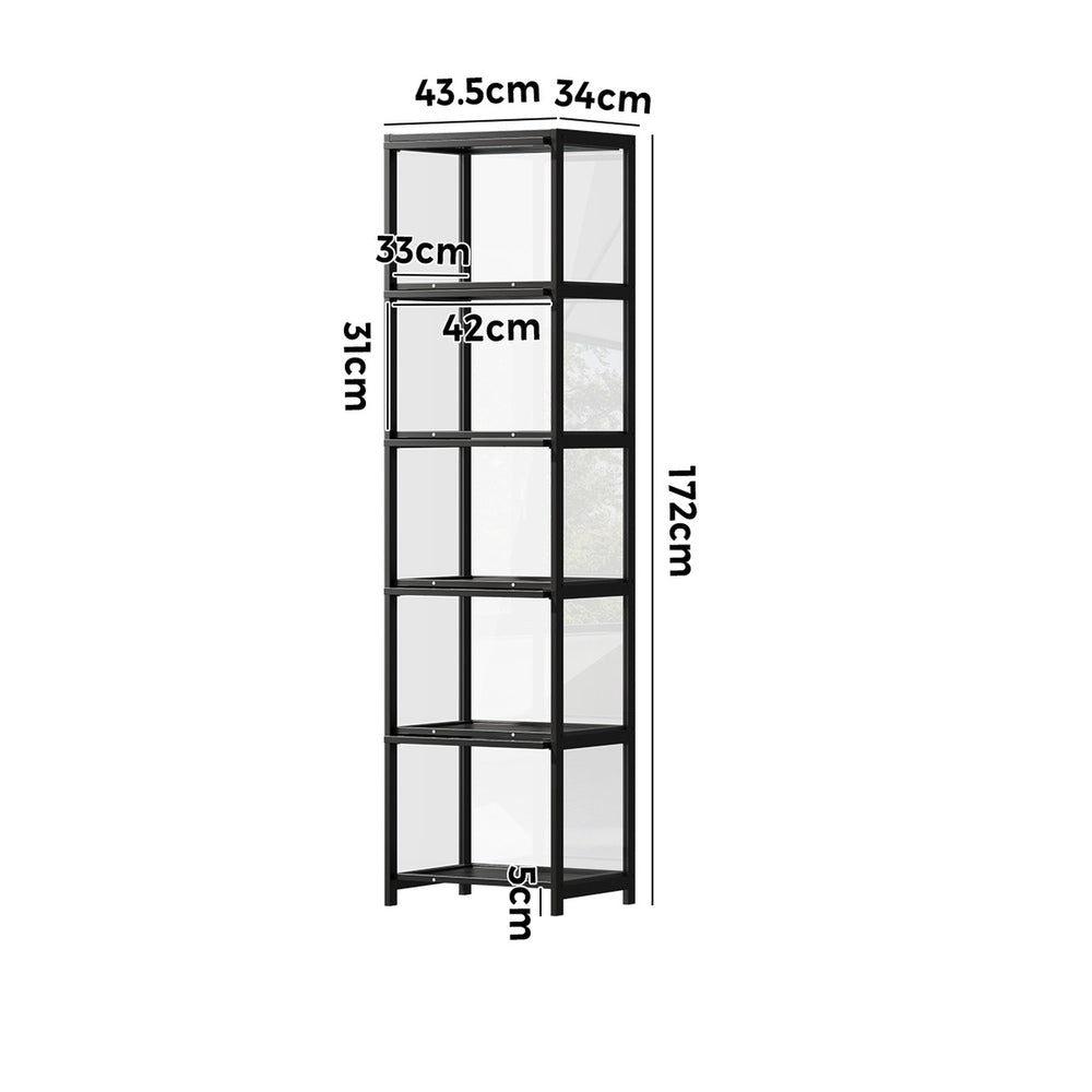 Display Cabinet Black – Slim 5‑Tier Bamboo Frame with Clear Acrylic Doors