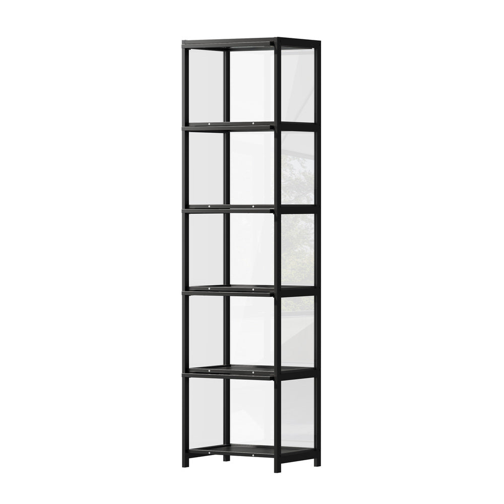 Display Cabinet Black – Slim 5‑Tier Bamboo Frame with Clear Acrylic Doors