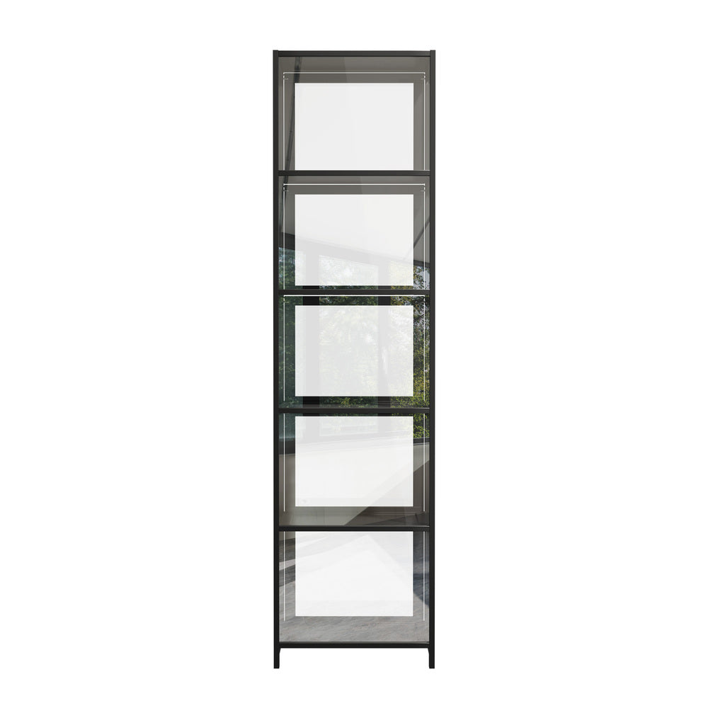 Display Cabinet Black – Slim 5‑Tier Bamboo Frame with Clear Acrylic Doors