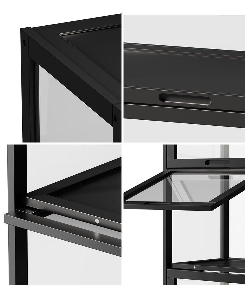 Display Cabinet Black – Slim 5‑Tier Bamboo Frame with Clear Acrylic Doors