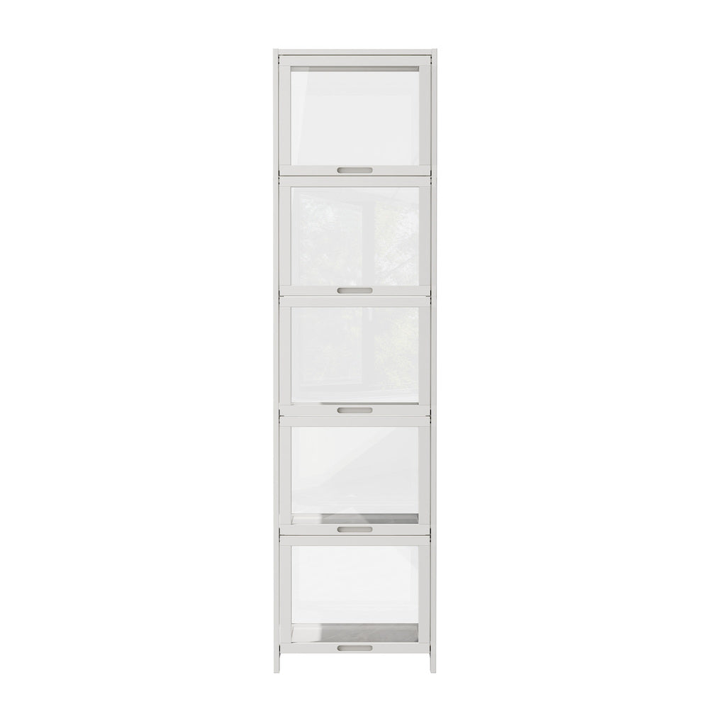 Display Cabinet White – Slim 5‑Tier Bamboo Frame with Clear Acrylic Doors