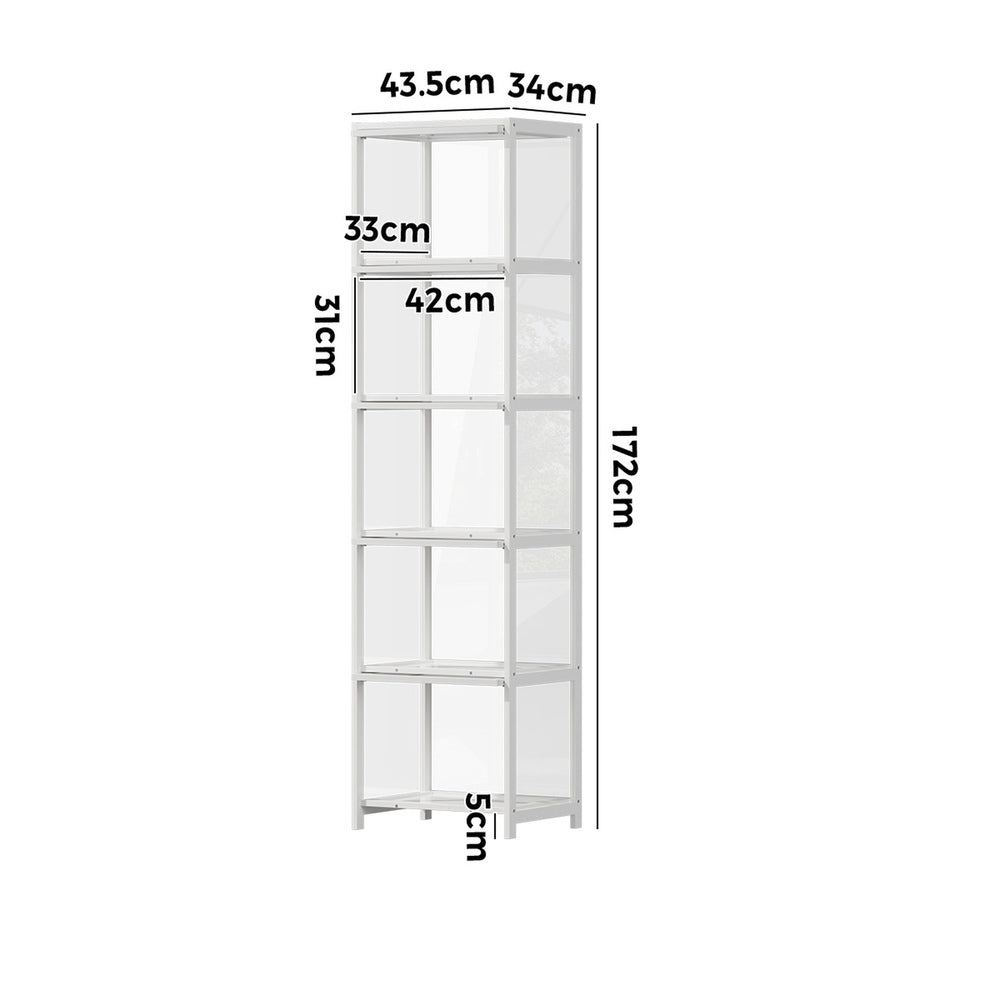 Display Cabinet White – Slim 5‑Tier Bamboo Frame with Clear Acrylic Doors