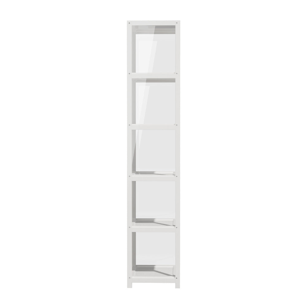 Display Cabinet White – Slim 5‑Tier Bamboo Frame with Clear Acrylic Doors