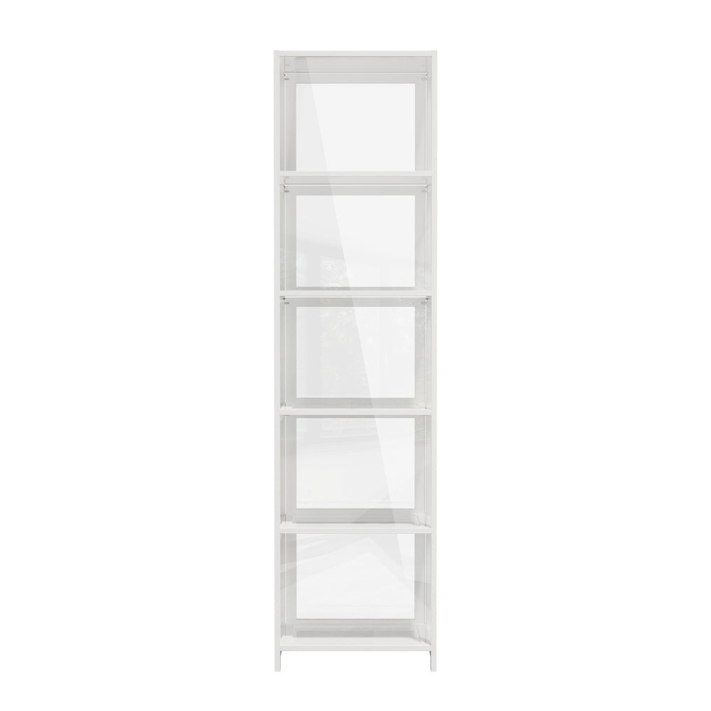 Display Cabinet White – Slim 5‑Tier Bamboo Frame with Clear Acrylic Doors