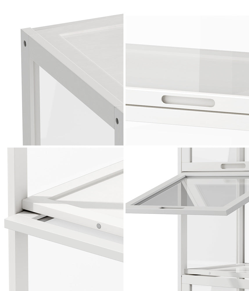 Display Cabinet White – Slim 5‑Tier Bamboo Frame with Clear Acrylic Doors