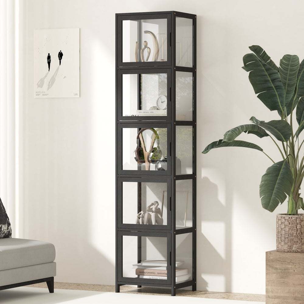 Display Cabinet 5-Tier Slim Storage Shelves Black